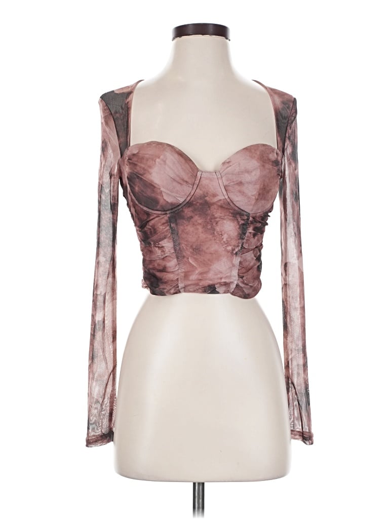 Lulus Long Sleeve Top Brown Sweetheart Neckline Tops In Multi