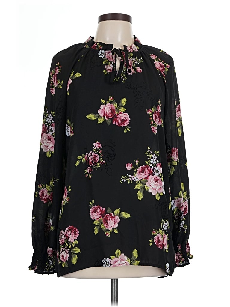 Pre-owned Time And Tru Long Sleeve Blouse In Black
