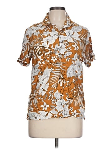 Denim & Flower Short Sleeve Blouse (view 1)