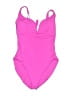 Becca Solid Pink One Piece Swimsuit Size L - photo 1