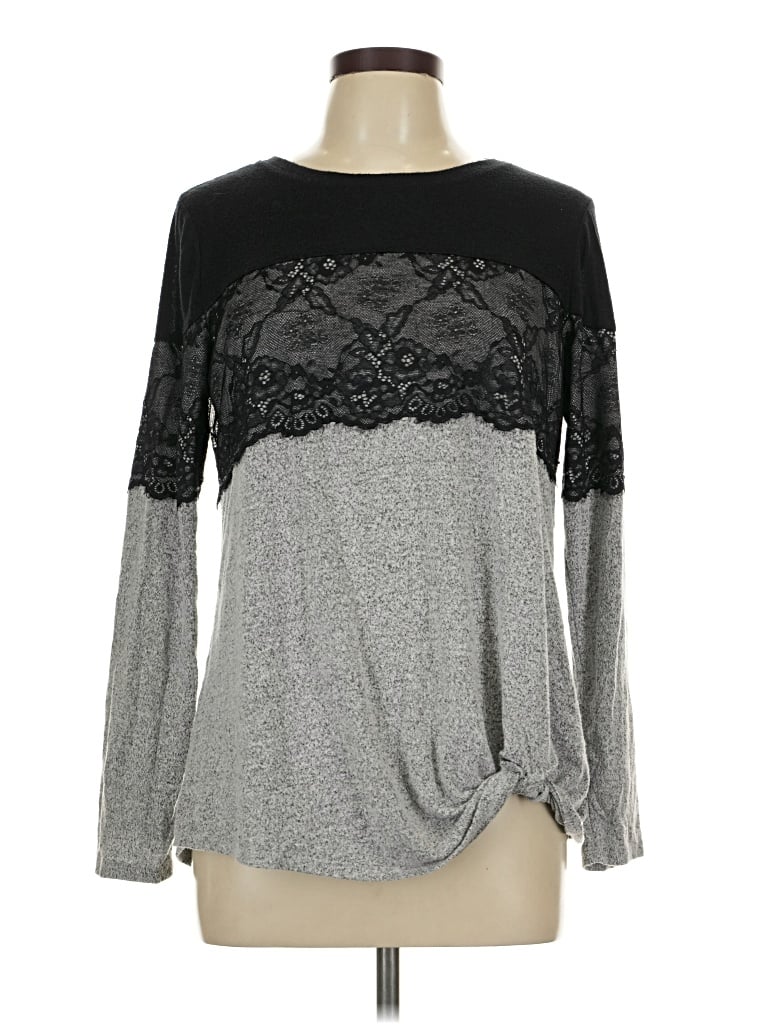 Pre-owned Maurices Long Sleeve Top Gray Crew Neck Tops