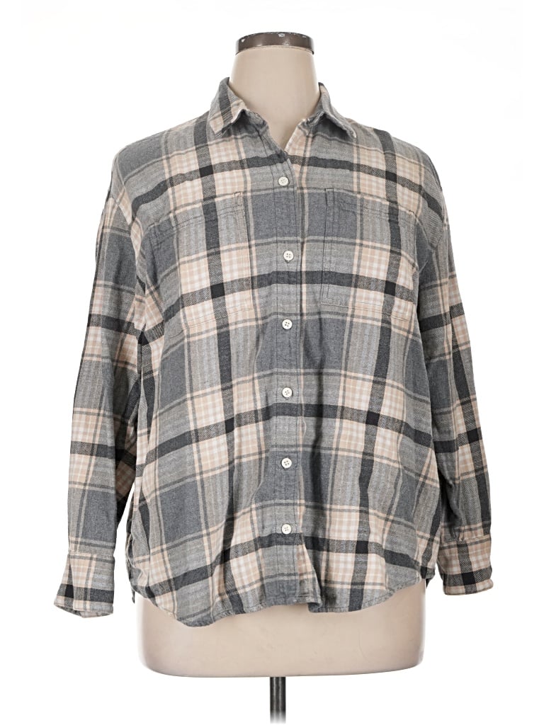 Pre-owned Old Navy Long Sleeve Button Down Shirt In Gray