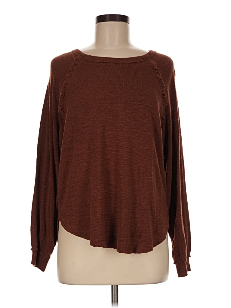 Pre-owned Pilcro Long Sleeve Top Brown Boatneck Tops