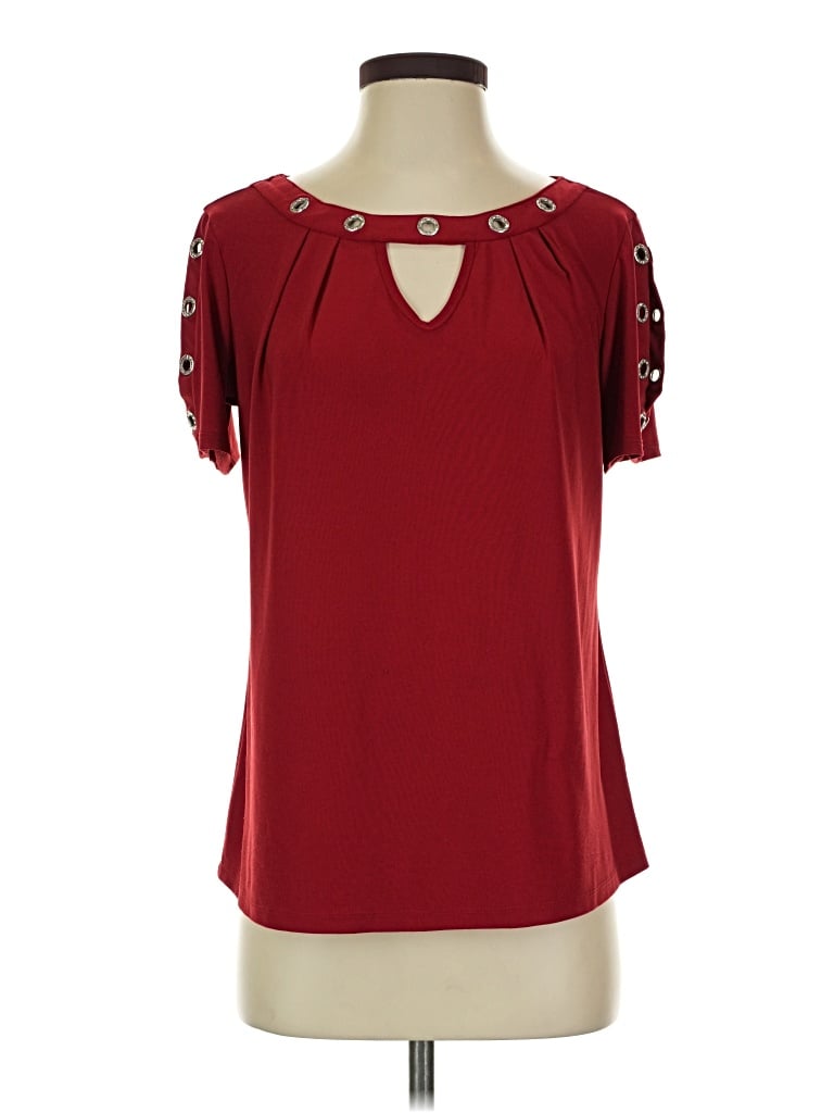 Pre-owned Perseption Concept Short Sleeve Blouse In Burgundy