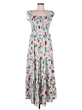 baesd girls floral printed ruffled satin maxi dress reviews Veda Ruffle Strap Split Maxi Dress Floral White/Blue XL