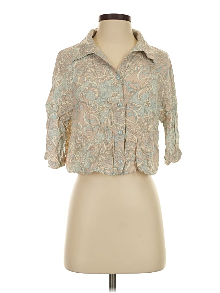 Pre-owned Illa Illa 3/4 Sleeve Button Down Shirt In Tan