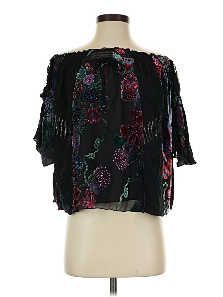 Pre-owned Hale Bob 3/4 Sleeve Blouse In Black