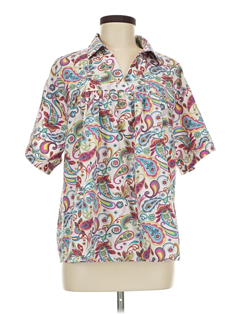 Pre-owned Emily Wonder Short Sleeve Blouse In White