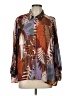 Halogen 100% Polyester Print Brown Long Sleeve Blouse Size L - photo 1