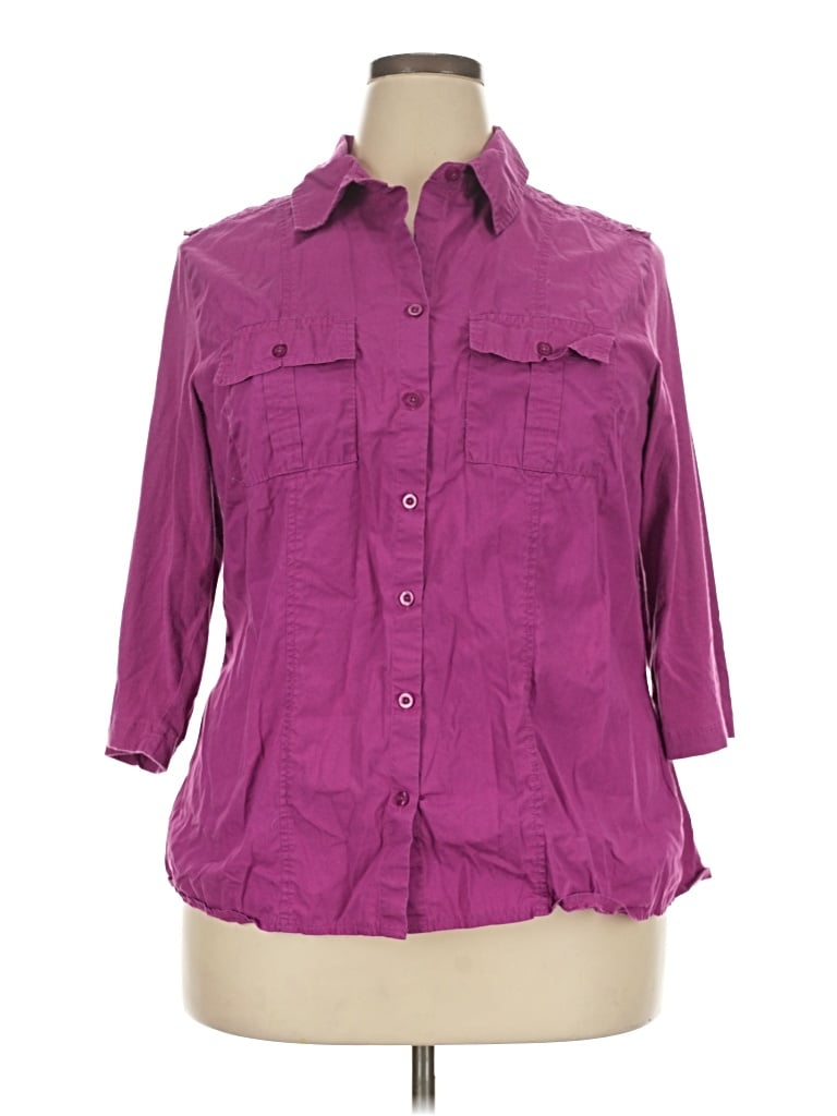 Pre-owned Avenue 3/4 Sleeve Button Down Shirt In Purple
