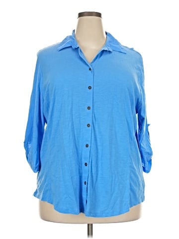 Just My Size 3/4 Sleeve Button-Down Shirt (view 1)