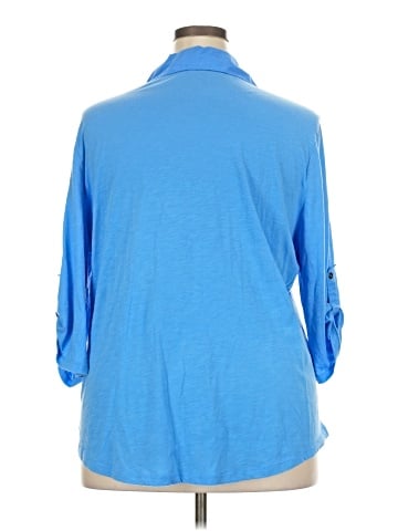 Just My Size 3/4 Sleeve Button-Down Shirt (view 2)