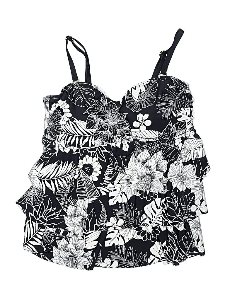 Pre-owned Unbranded Swimsuit Top Black Print Pattern Swimwear