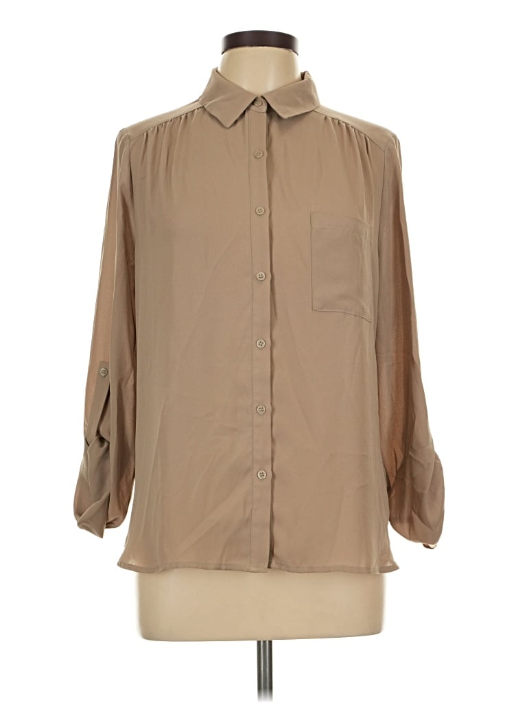 Pre-owned Pleione 3/4 Sleeve Blouse In Tan