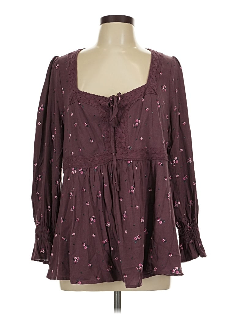 Pre-owned Torrid Long Sleeve Blouse In Burgundy