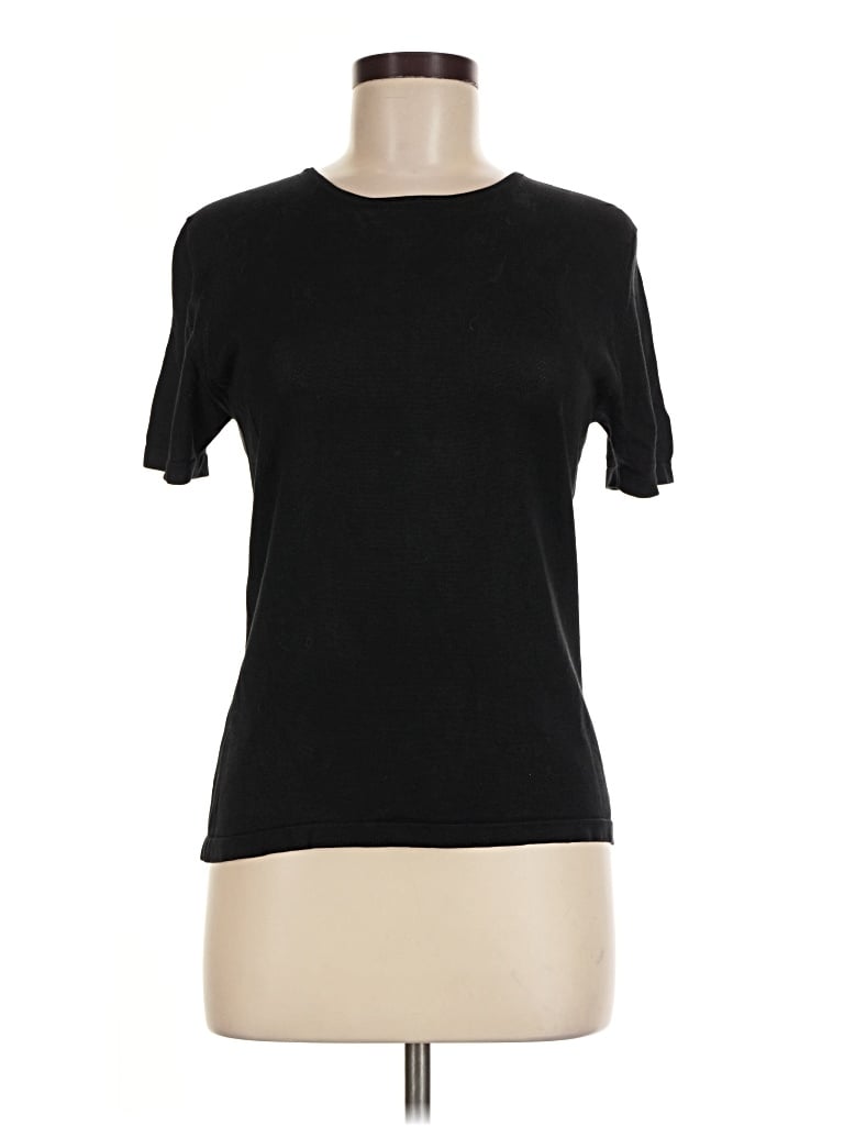 Pre-owned Paul Stuart Short Sleeve Top Black Crew Neck Tops