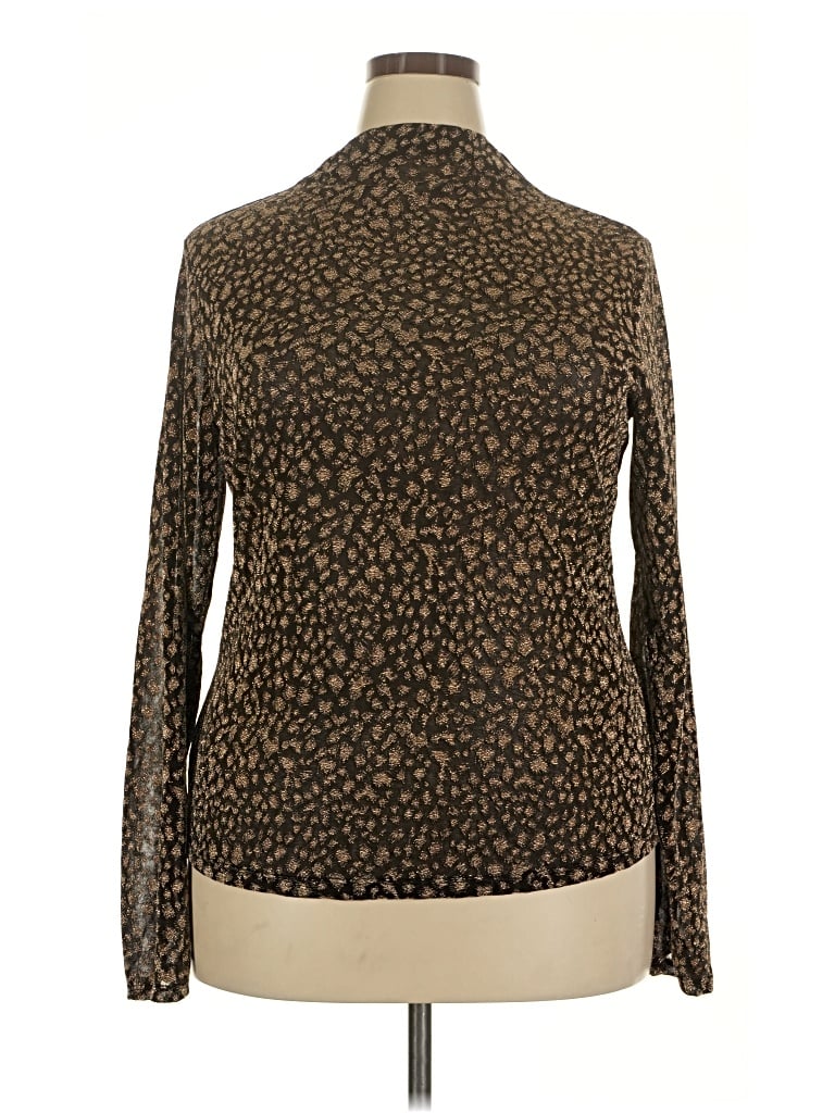 Pre-owned Worthington Long Sleeve Top Brown Animal Print Pattern Turtleneck Tops