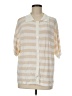Prettygarden 100% Viscose Stripes Tan Short Sleeve Blouse Size M - photo 1