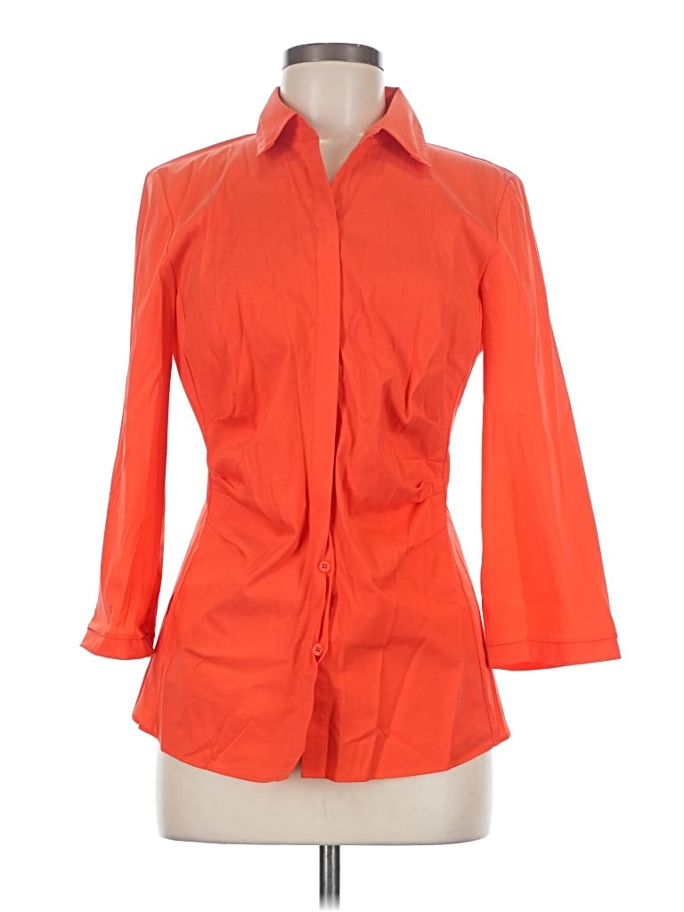 Pre-owned Lafayette 148 3/4 Sleeve Button Down Shirt In Orange