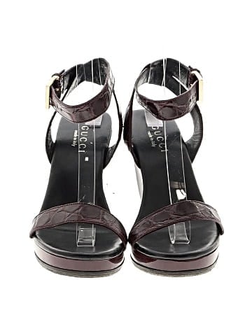 Gucci Leather Croc Embossed Wedges (view 2)