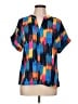 Jodifl 100% Polyester Color Block Blue Short Sleeve Blouse Size L - photo 1