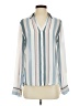 Express Outlet 100% Polyester Stripes Blue Long Sleeve Blouse Size S - photo 1