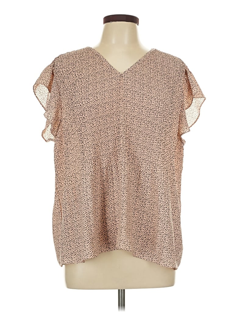 Pre-owned Adrianna Papell Short Sleeve Blouse In Tan