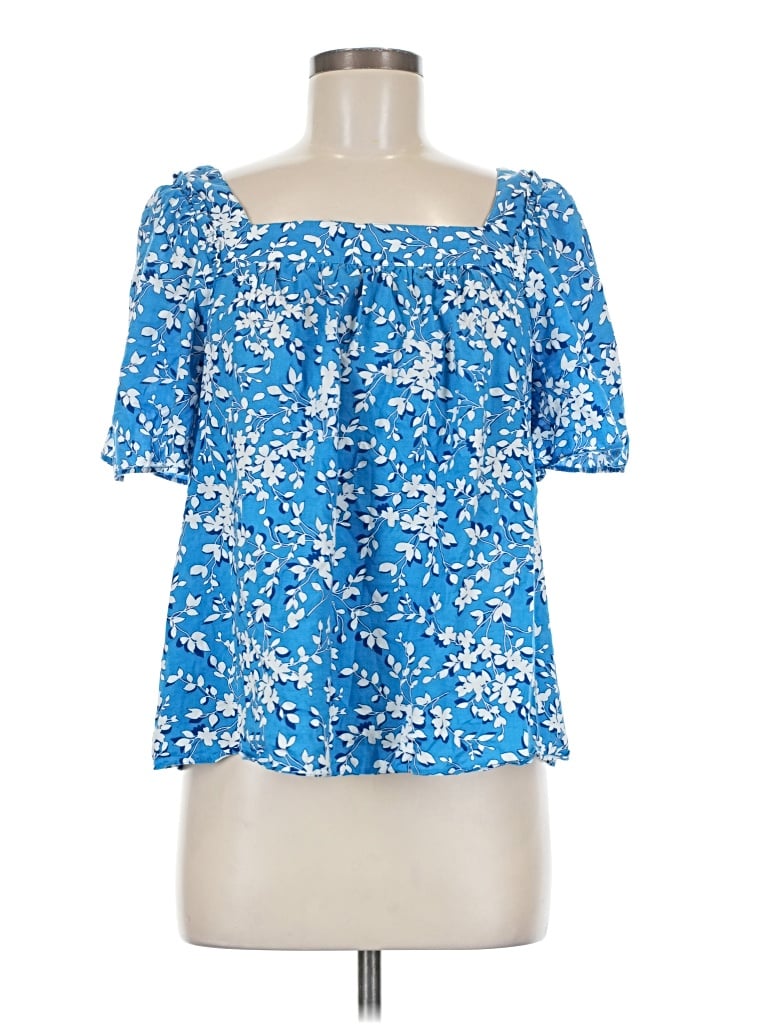 Pre-owned Draper James Short Sleeve Blouse In Blue