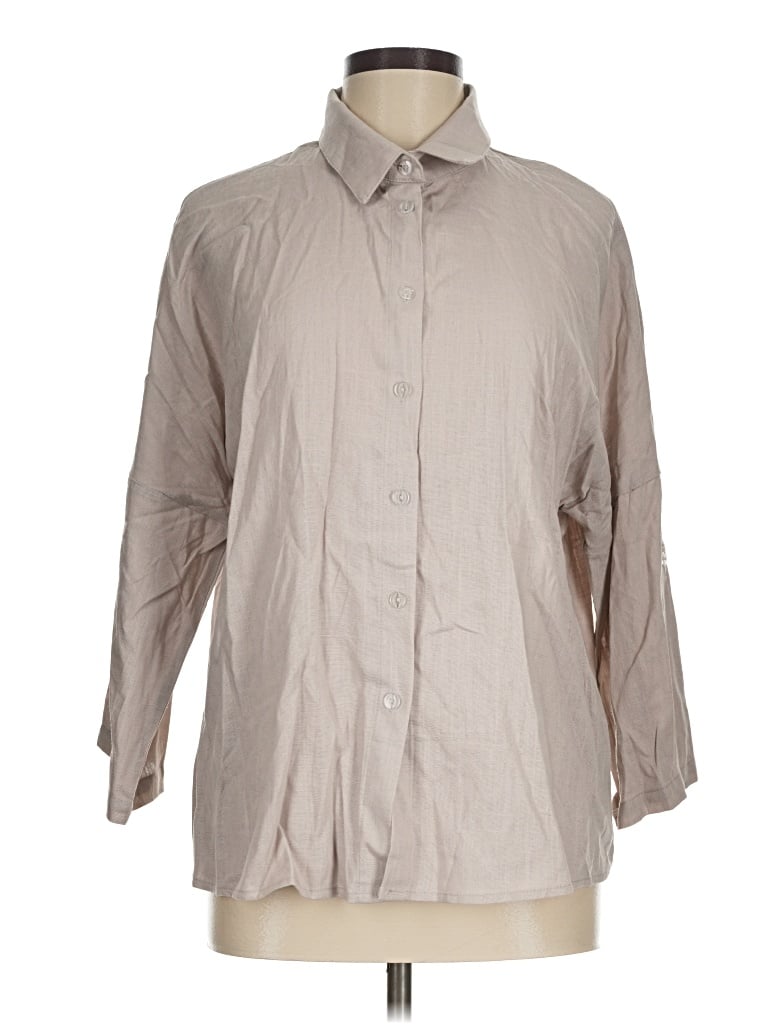 Pre-owned Unbranded 3/4 Sleeve Button Down Shirt In Tan