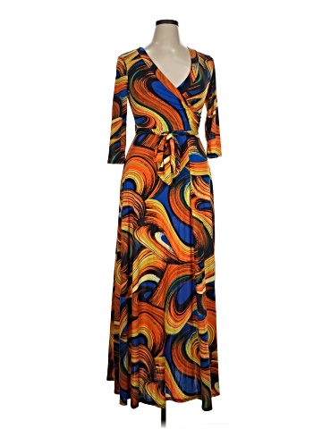 janette fashion dresses Janette Fashion Pink and Blue Blossom Floral Faux Wrap Maxi Dress