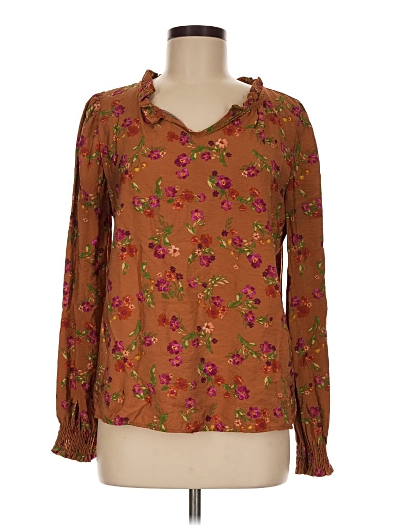 Pre-owned Les Amis Long Sleeve Blouse In Brown