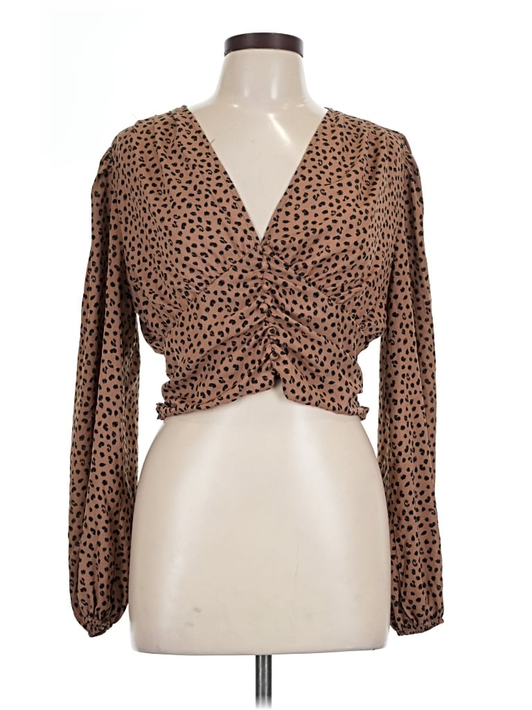 Pre-owned Shein Long Sleeve Blouse In Brown