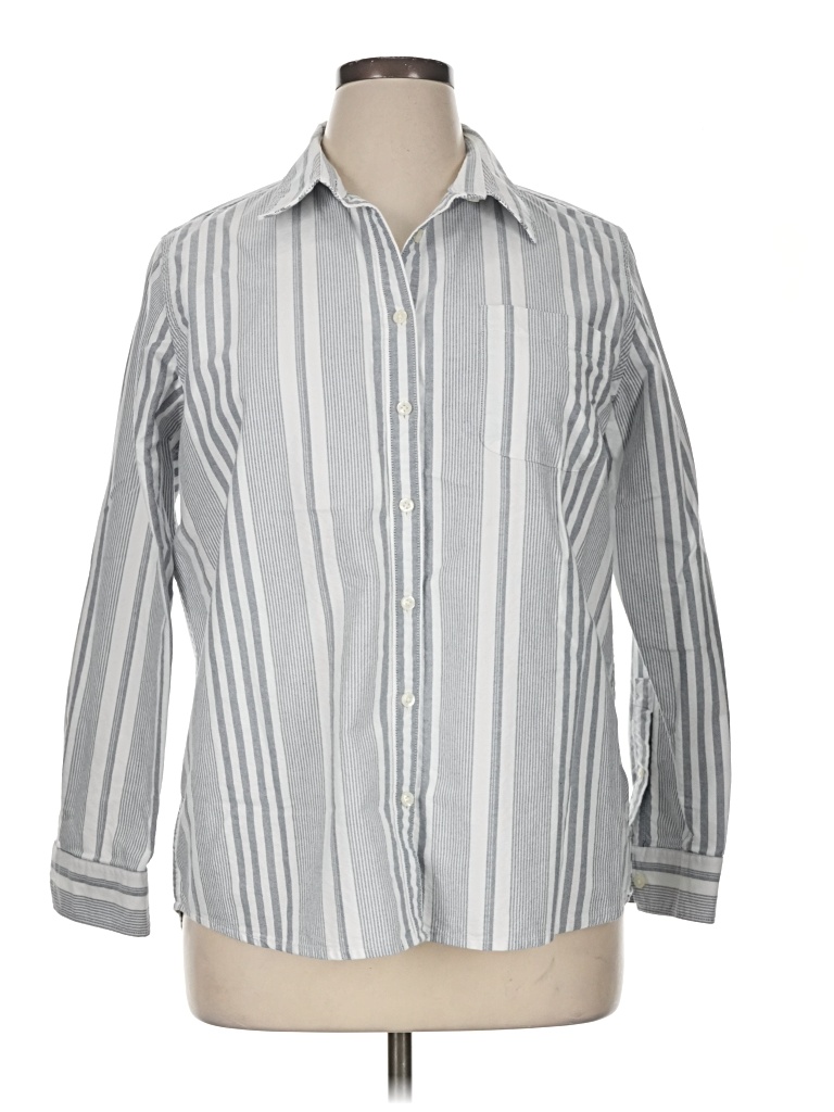 Pre-owned Lands' End 3/4 Sleeve Button Down Shirt In Gray