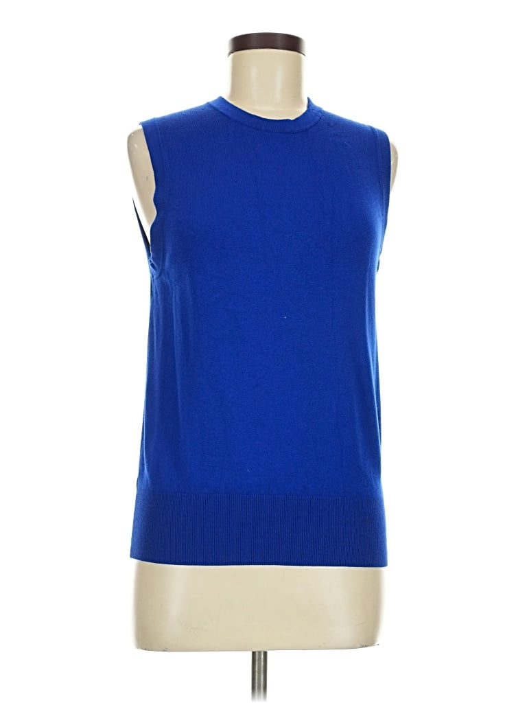 Pre-owned Zara Sleeveless Top Blue High Neck Tops