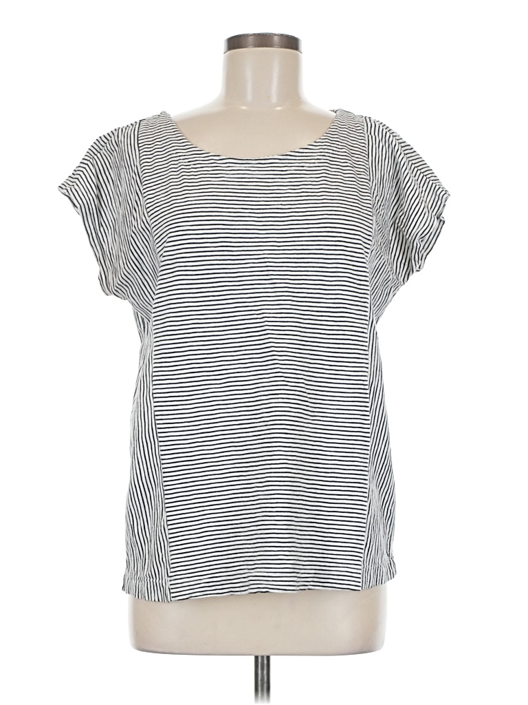 Pre-owned Lands' End Short Sleeve Top Silver Scoop Neck Tops