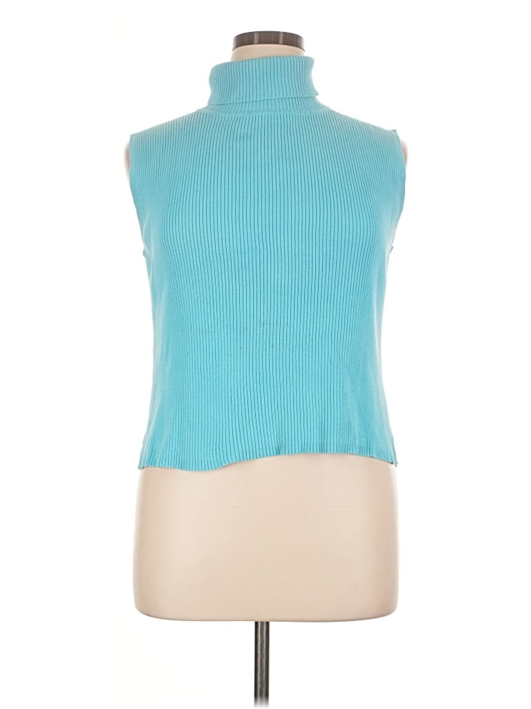 Pre-owned Pierre Cardin Sleeveless Top Teal Turtleneck Tops
