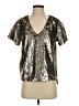 Vanessa Virginia 100% Polyester Metallic Silver Short Sleeve Top Size S - photo 1