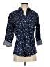 Foxcroft Stars Blue 3/4 Sleeve Button-Down Shirt Size S - photo 1