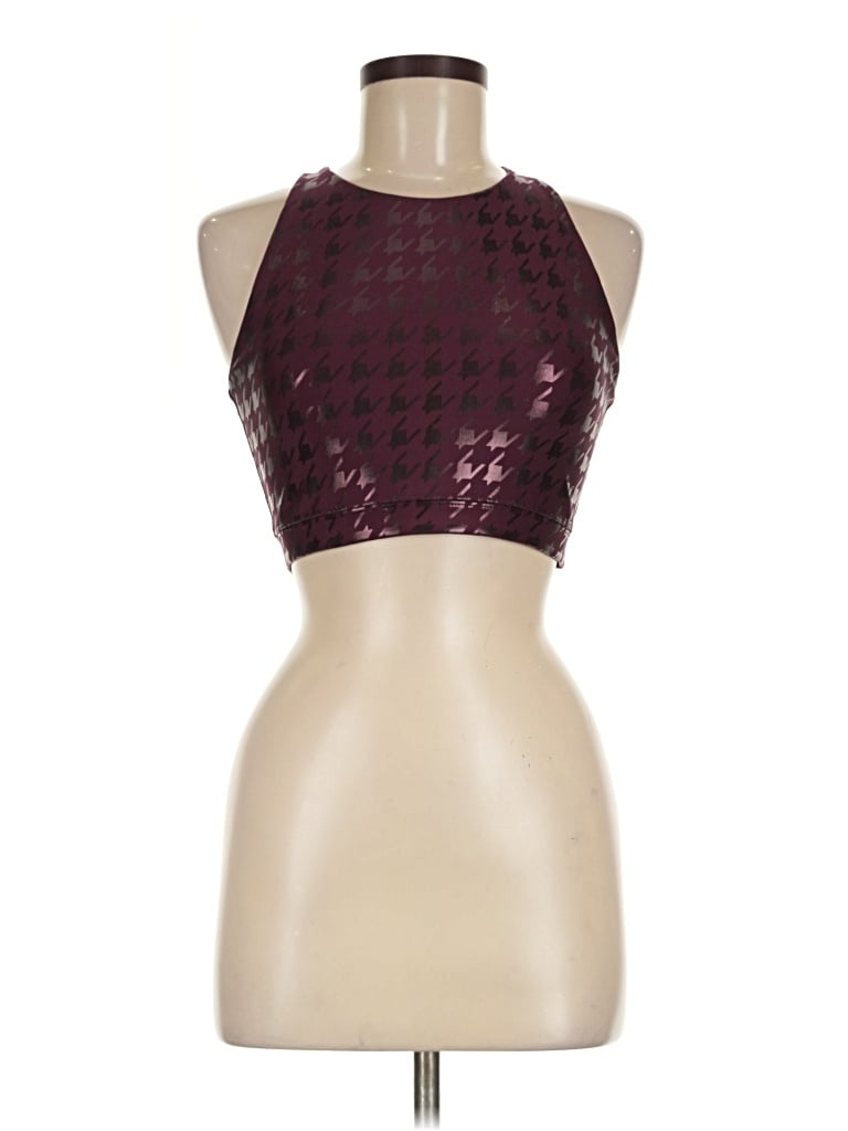 Pre-owned Peloton Tank Top Burgundy Houndstooth Pattern High Neck Tops