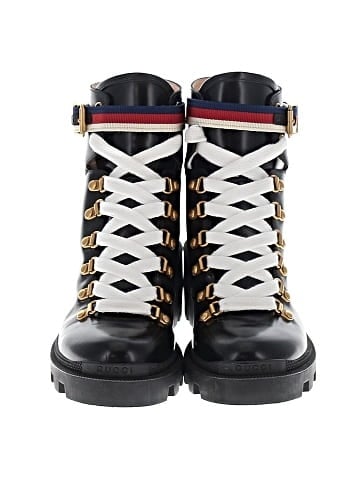 Gucci Calfskin Sylvie Web Lace Up Combat Boots (view 2)
