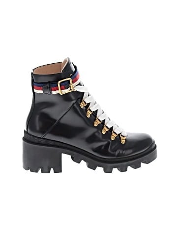 Gucci Calfskin Sylvie Web Lace Up Combat Boots (view 1)