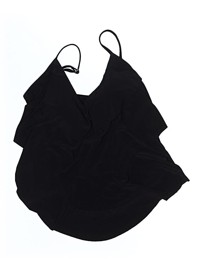 Pre-owned Aqua Green Swimsuit Top Black Solid Pattern Swimwear