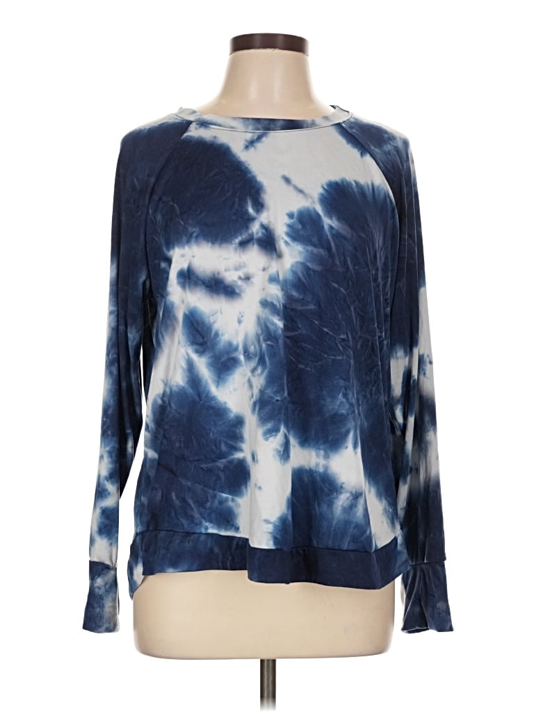 Pre-owned Hello Mello Long Sleeve Top Blue Tie-dye Pattern Boatneck Tops