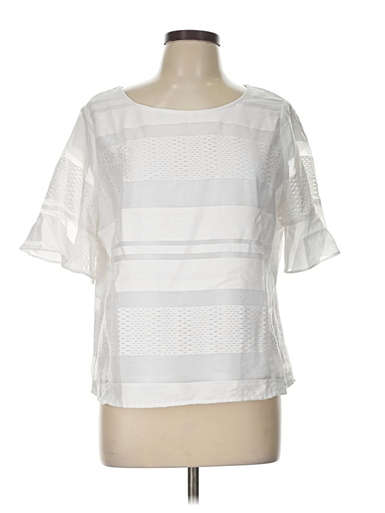 Pre-owned Liz Claiborne Career Short Sleeve Blouse In White