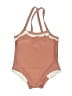 Unbranded 100% Polyester Chevron-herringbone Tan One Piece Swimsuit Size 90 cm / US 12-24 MO - photo 1
