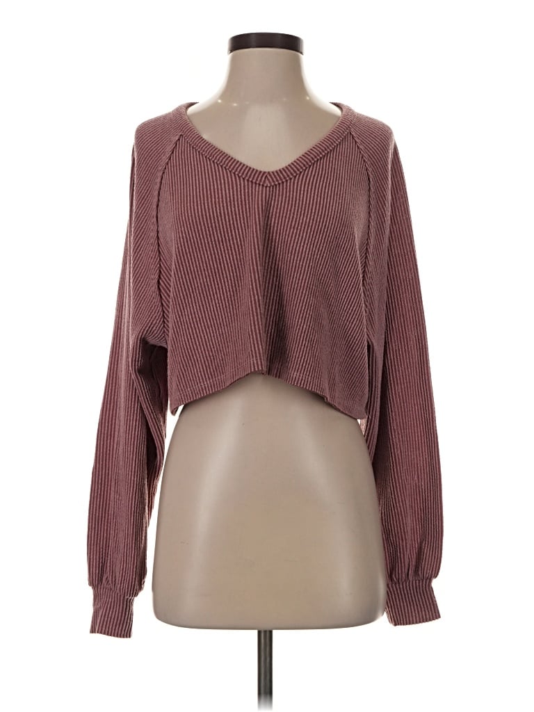 Pre-owned Altar'd State Long Sleeve Top Burgundy Open Neckline Tops