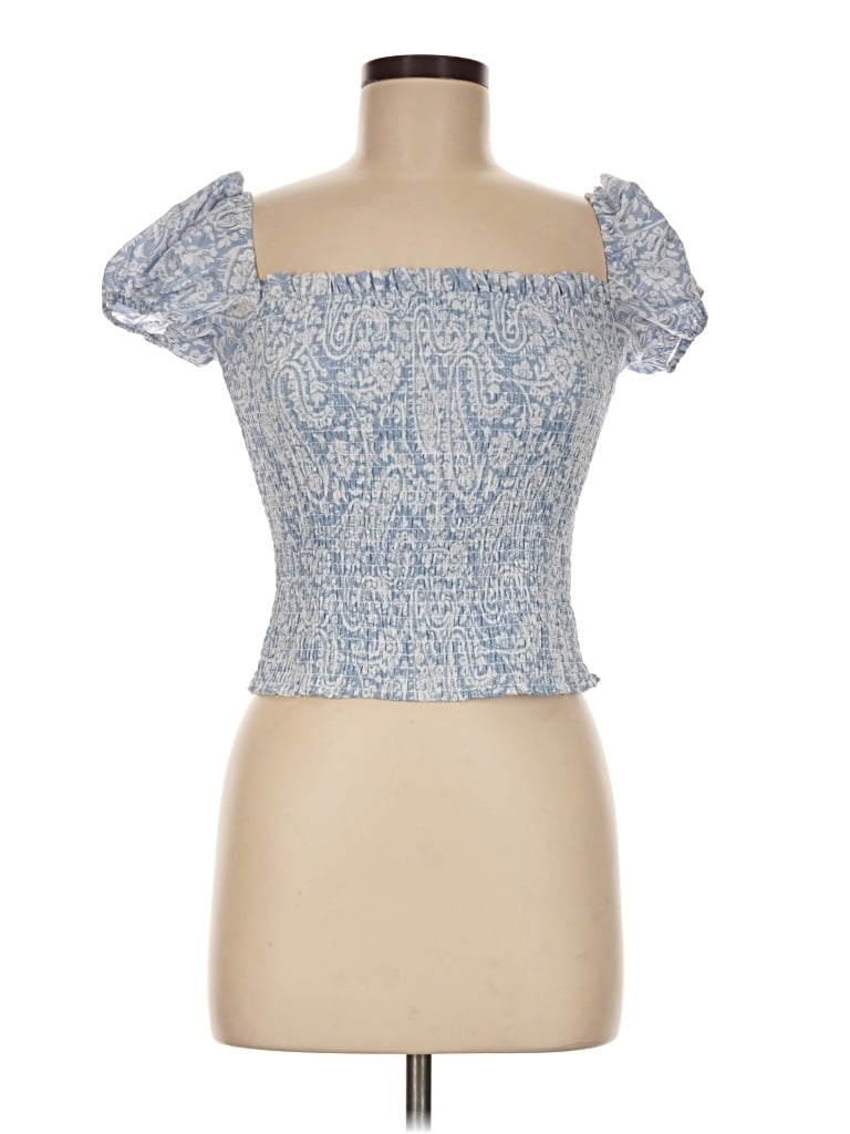 Pre-owned Kourt Short Sleeve Top Blue Strapless Neckline Tops