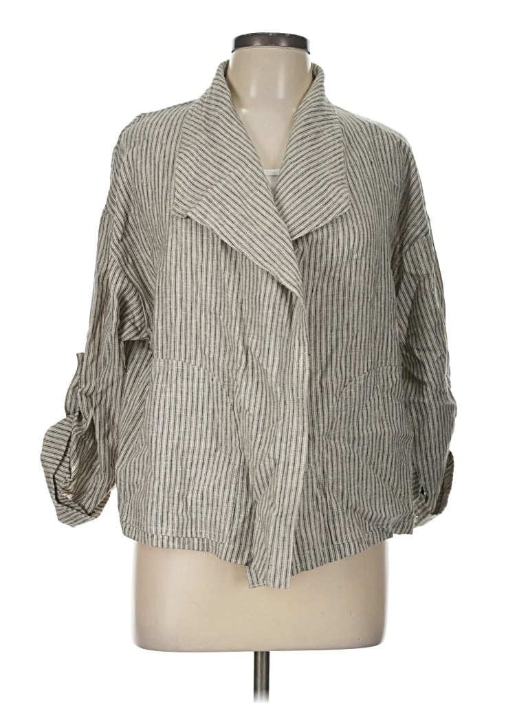 Pre-owned Max Studio 3/4 Sleeve Button Down Shirt In Gray
