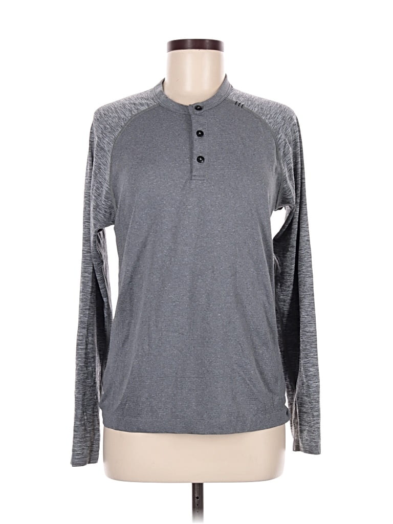 Pre-owned Lululemon Athletica Long Sleeve Henley Shirt In Gray