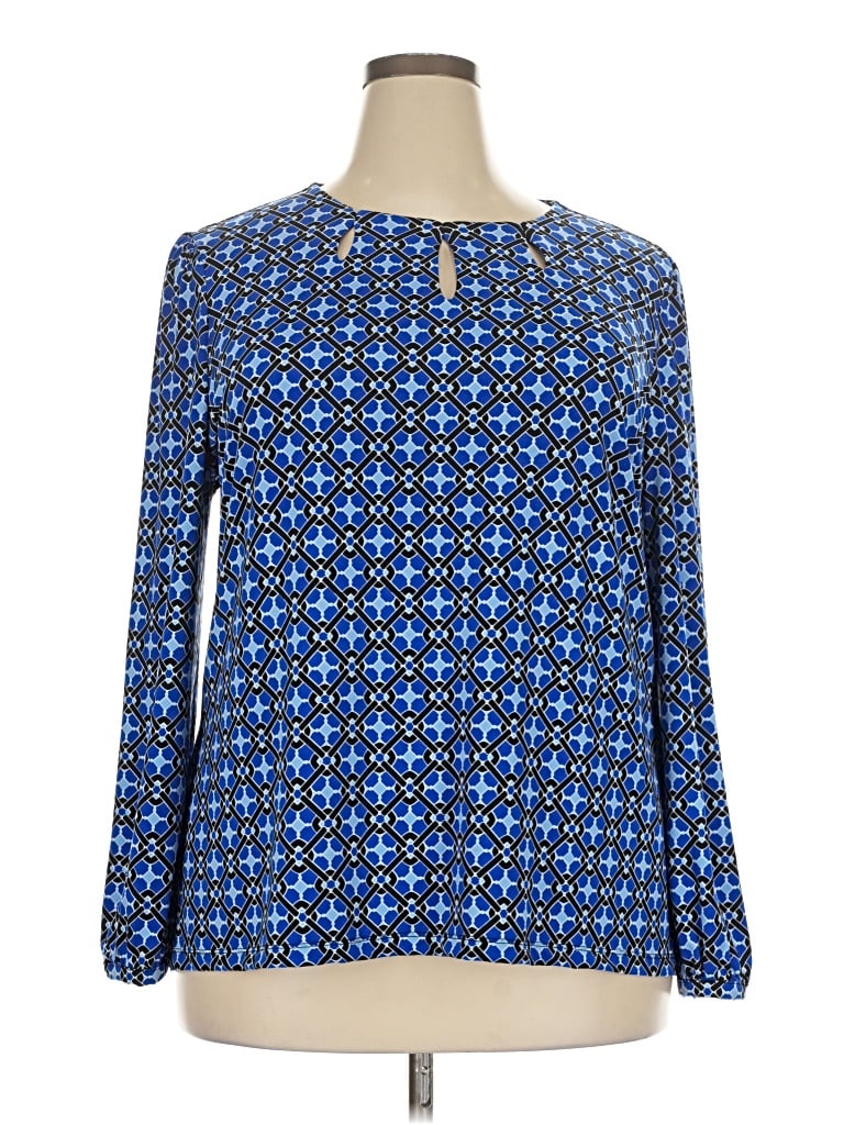Pre-owned Liz Claiborne Career Long Sleeve Blouse In Blue